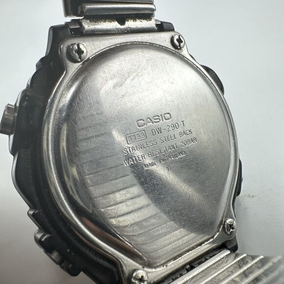 Casio Digital Watch Men Black Chronograph Silver Tone Stretch Band DW-290 T - Picture 4 of 10